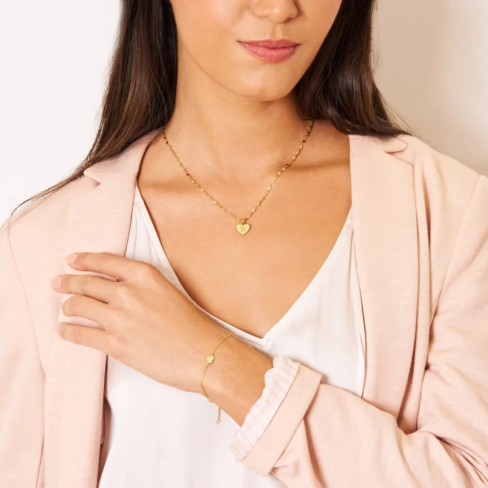 14k Gold Heart Charm Women's Bracelet 6.5"