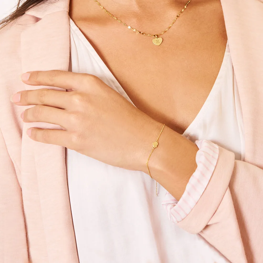 14k Gold Heart Charm Women's Bracelet 6.5"