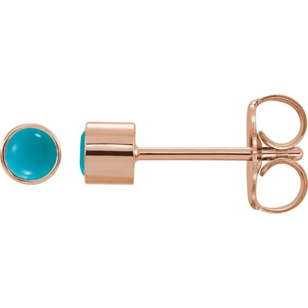 14K Rose Gold 3mm Turquoise Bezel-Set Earrings