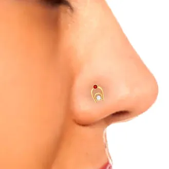 14KT Two Bamboo Kulo Shaped Nosepin With A Yellow And Red Stone From Online Exclusive Collection