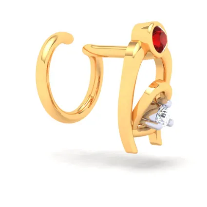 14KT Two Bamboo Kulo Shaped Nosepin With A Yellow And Red Stone From Online Exclusive Collection