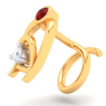14KT Two Bamboo Kulo Shaped Nosepin With A Yellow And Red Stone From Online Exclusive Collection