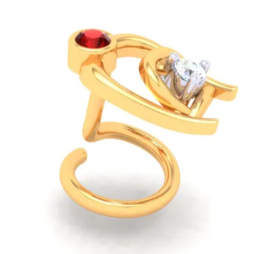 14KT Two Bamboo Kulo Shaped Nosepin With A Yellow And Red Stone From Online Exclusive Collection