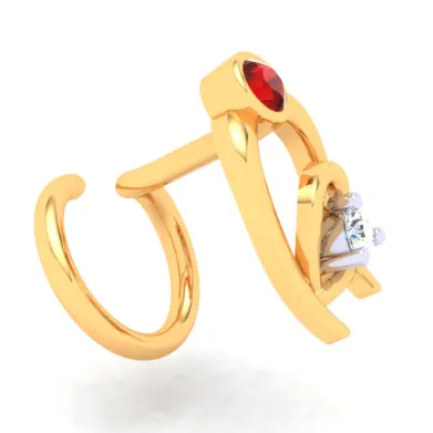 14KT Two Bamboo Kulo Shaped Nosepin With A Yellow And Red Stone From Online Exclusive Collection