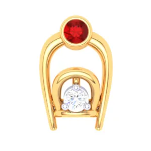 14KT Two Bamboo Kulo Shaped Nosepin With A Yellow And Red Stone From Online Exclusive Collection
