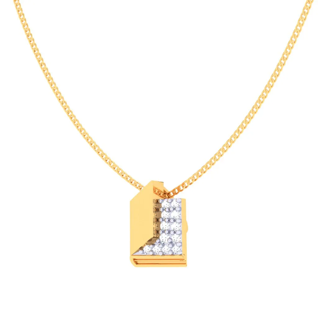 18k Open Book-shaped Gold & Diamond Pendant From P.c Chandra Jewellers
