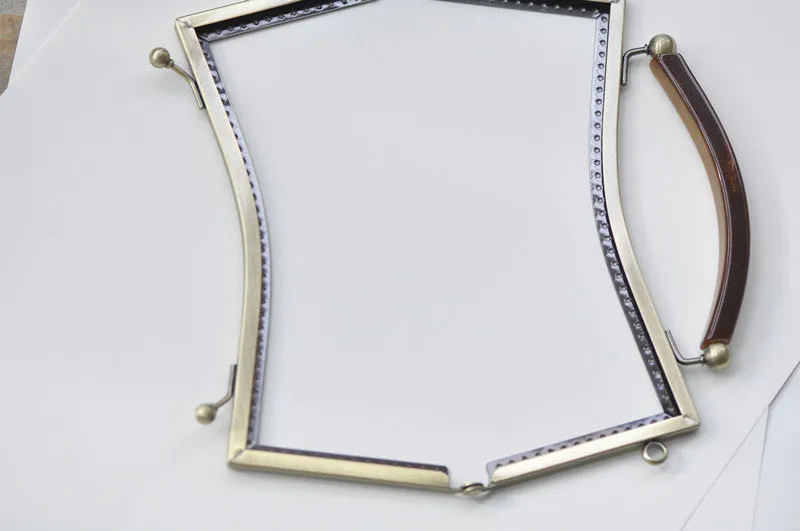 20.5cm  ( 8") Antique Bronze/ Light Gold Metal Glue-In Purse Frame / Handle Purse Frame
