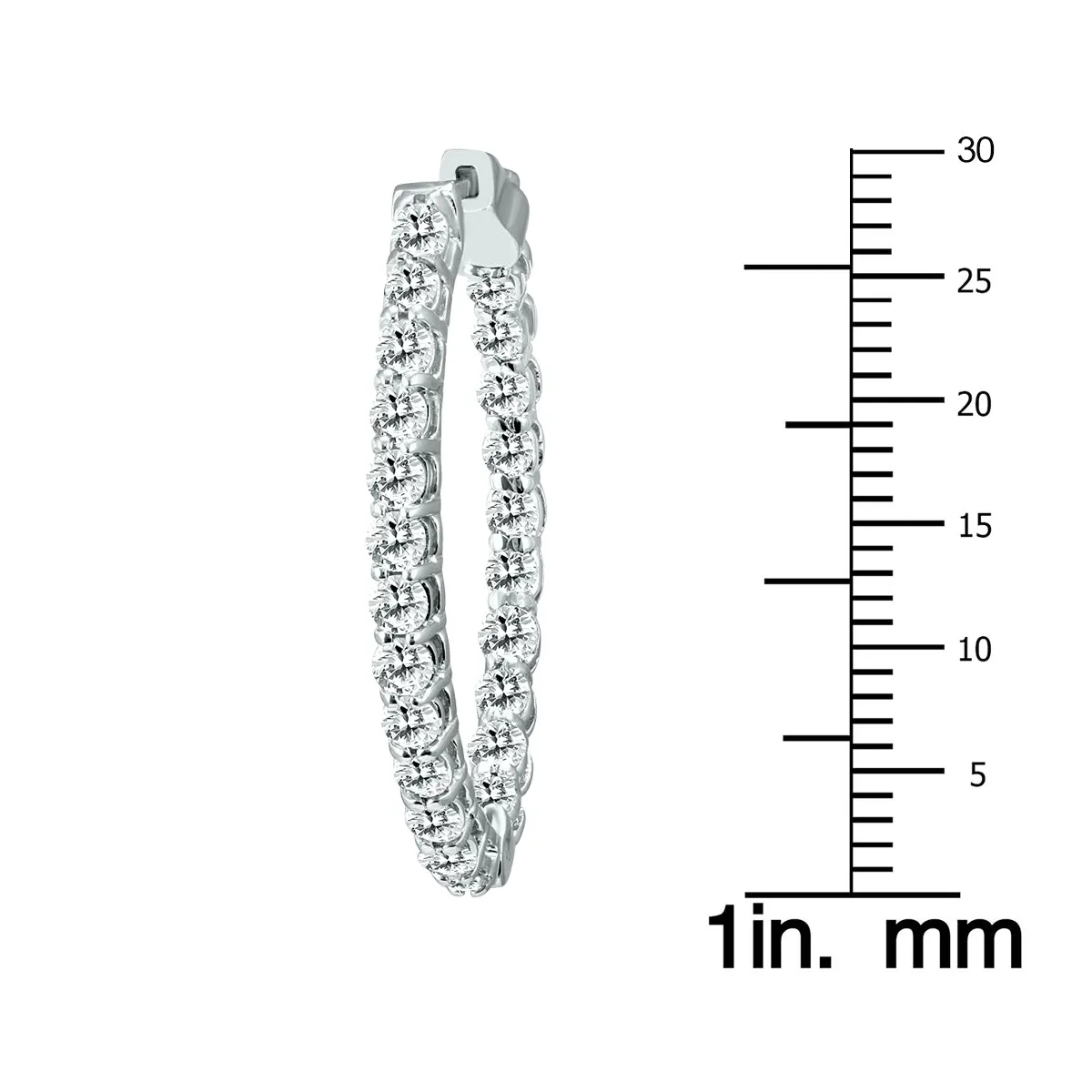 3 Ctw Oval Natural Diamond Hoop Earrings With Push Button Locks In 14K White Gold