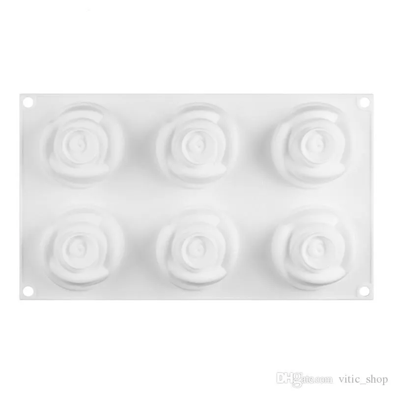 3D 6 Cavity Rose Shape Mold Mousse Cake Molds Rose Silicone Mold for Cake French Cupcake Dessert