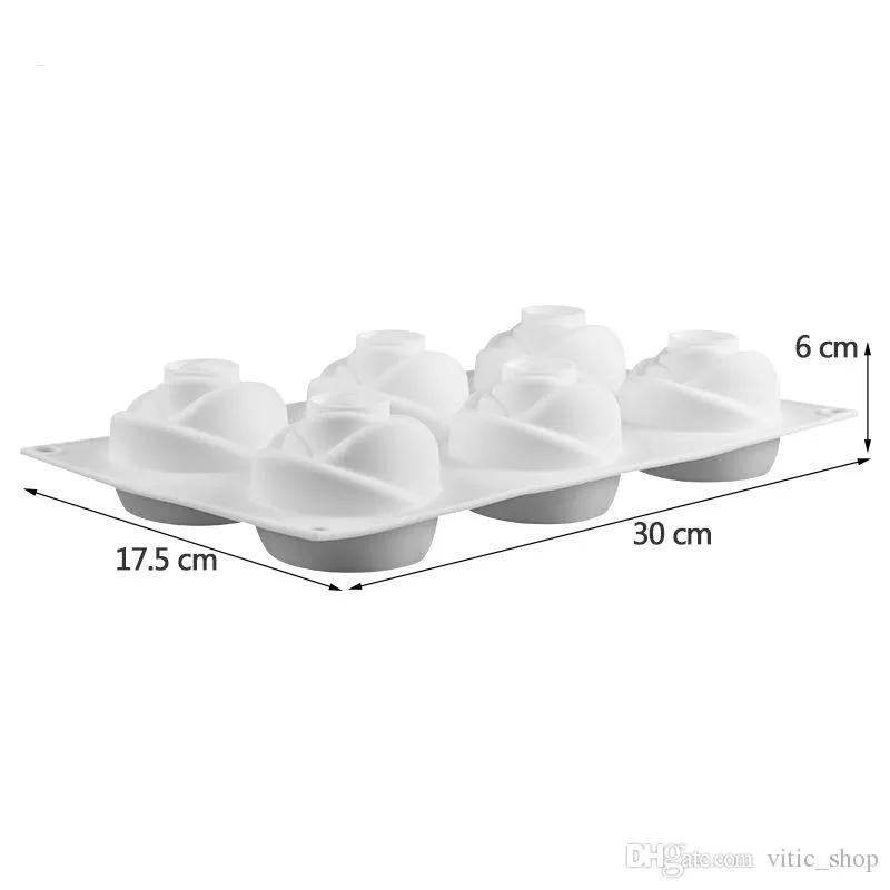 3D 6 Cavity Rose Shape Mold Mousse Cake Molds Rose Silicone Mold for Cake French Cupcake Dessert