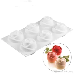 3D 6 Cavity Rose Shape Mold Mousse Cake Molds Rose Silicone Mold for Cake French Cupcake Dessert
