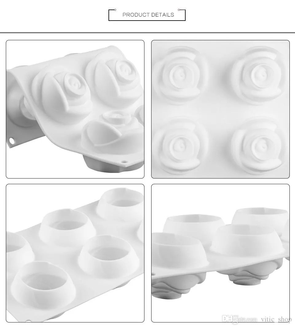3D 6 Cavity Rose Shape Mold Mousse Cake Molds Rose Silicone Mold for Cake French Cupcake Dessert