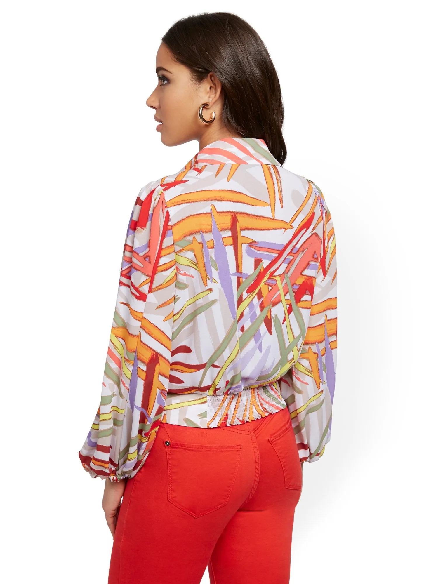 Abstract-Print Wrap Blouse