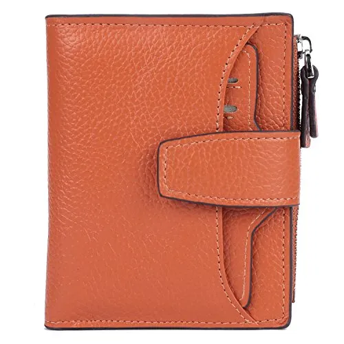 AINIMOER Women's RFID Blocking Leather Small Compact Bi-fold Zipper Pocket Wallet Card Case Purse(Lichee Sorrel)