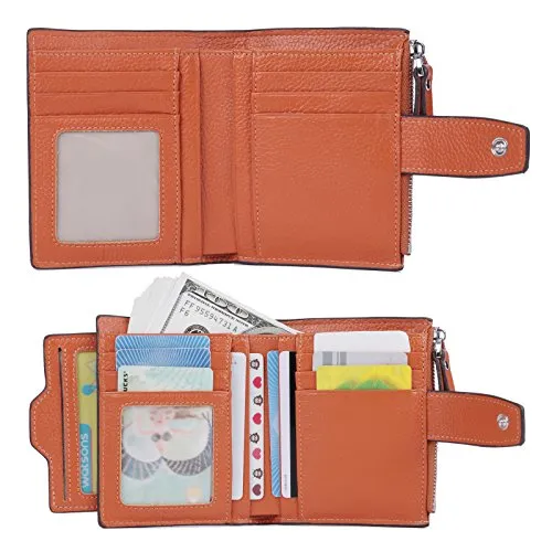 AINIMOER Women's RFID Blocking Leather Small Compact Bi-fold Zipper Pocket Wallet Card Case Purse(Lichee Sorrel)