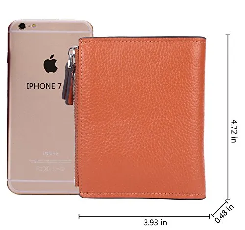 AINIMOER Women's RFID Blocking Leather Small Compact Bi-fold Zipper Pocket Wallet Card Case Purse(Lichee Sorrel)