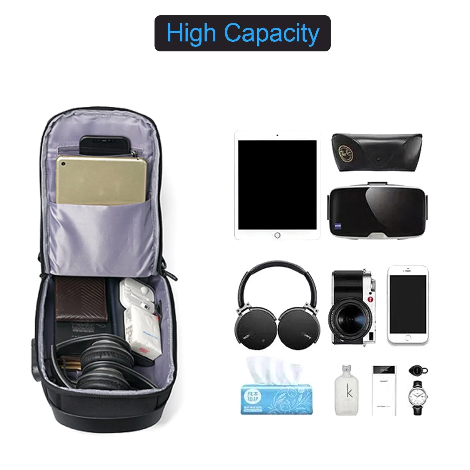 Anti Theft Sling Bag Chest Bag Crossbody Backpack w/ USB Charge Port