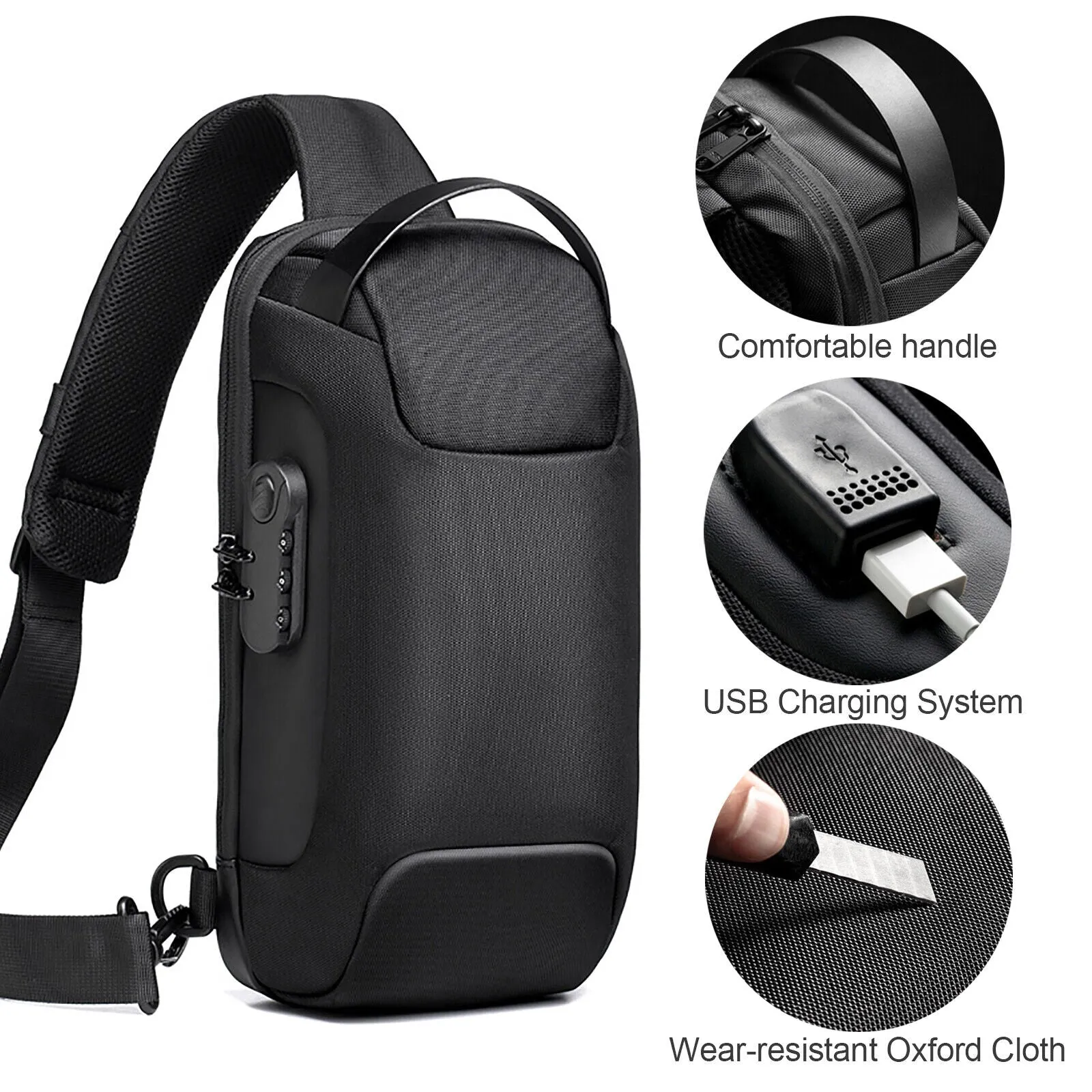 Anti Theft Sling Bag Chest Bag Crossbody Backpack w/ USB Charge Port