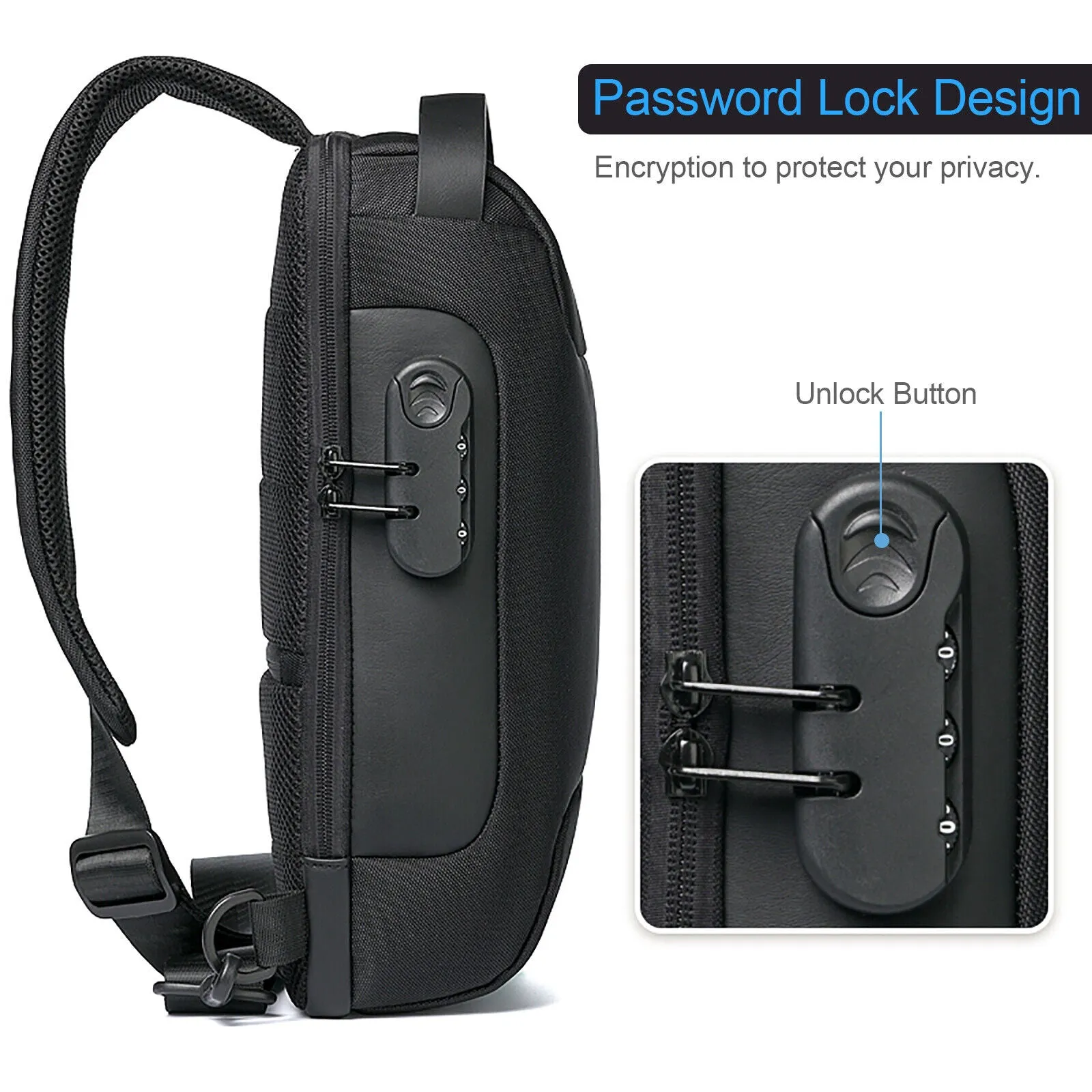 Anti Theft Sling Bag Chest Bag Crossbody Backpack w/ USB Charge Port