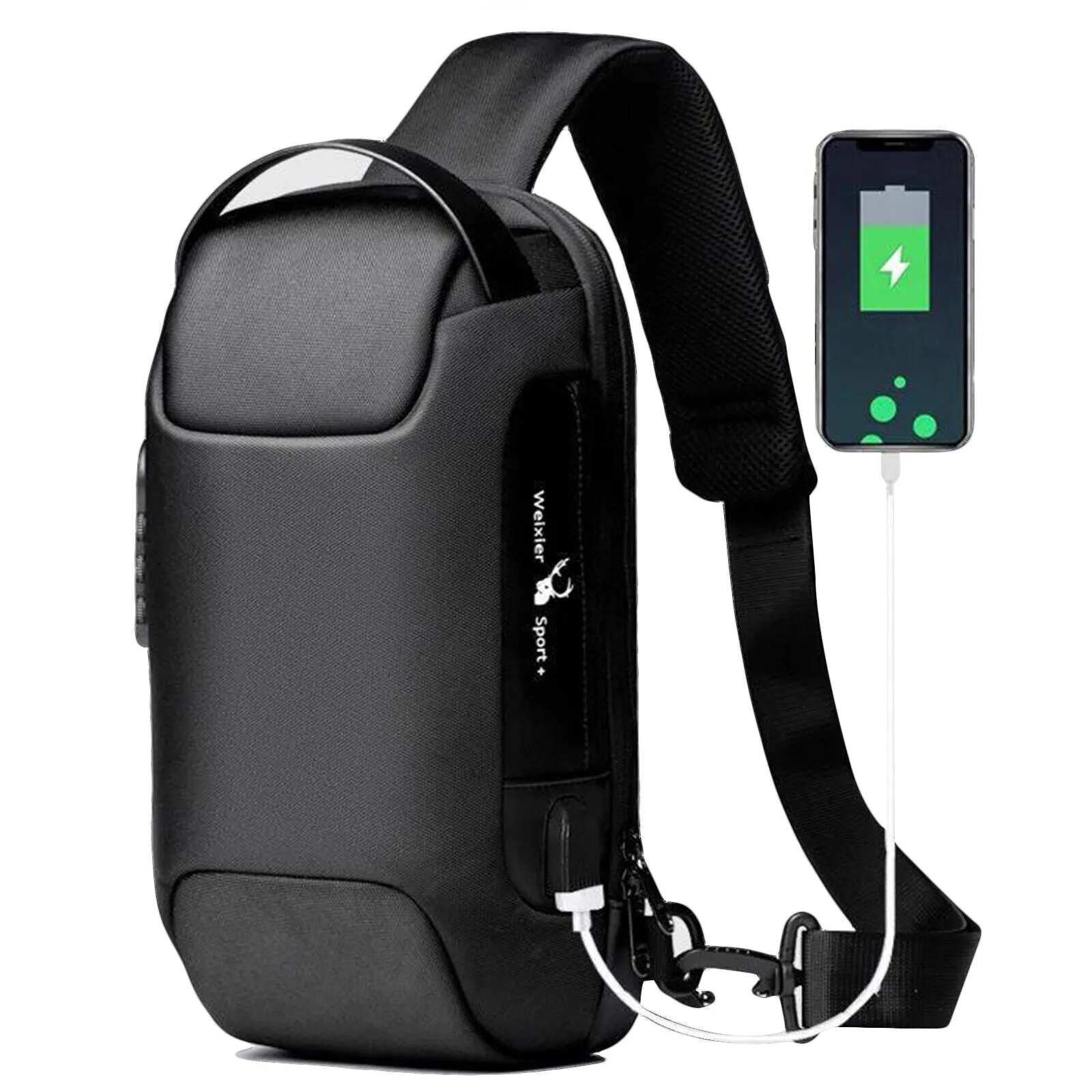 Anti Theft Sling Bag Chest Bag Crossbody Backpack w/ USB Charge Port