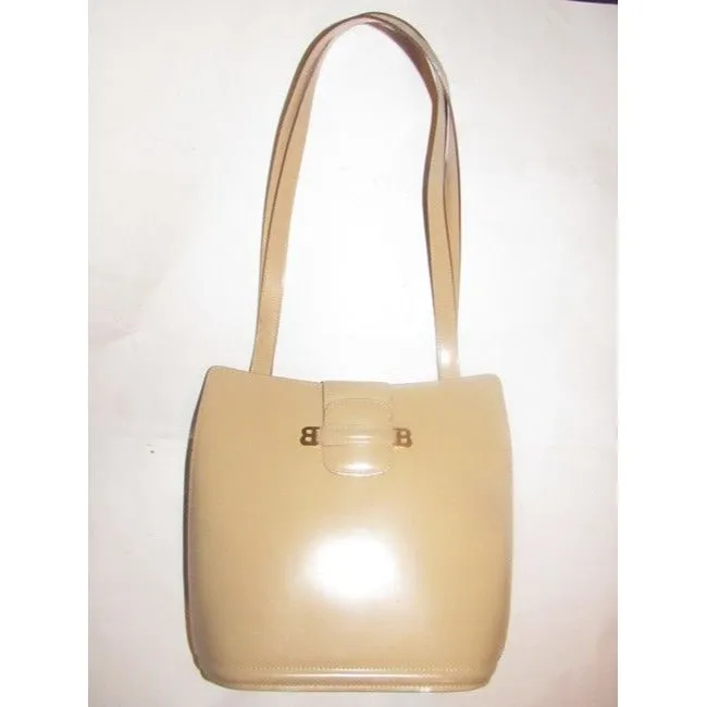 Bally Bucket Bag Xl Handle Two Strap With Double B Logo Accent Beigetan Leather Satchel