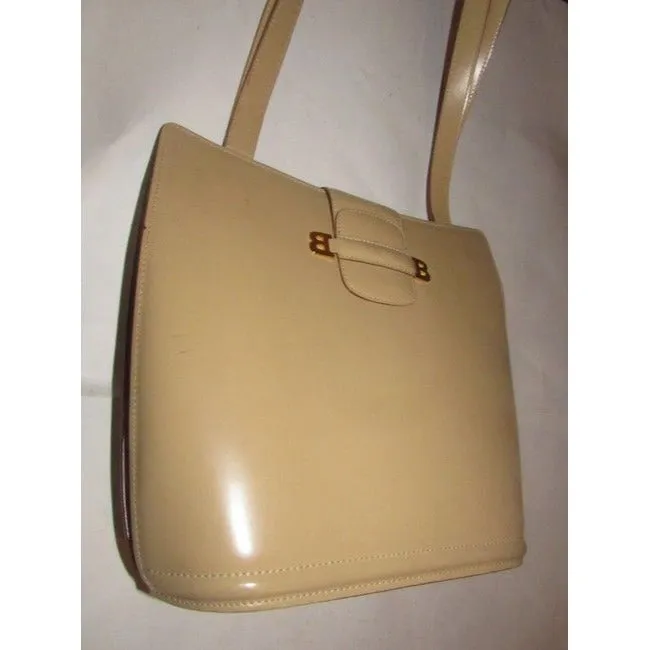 Bally Bucket Bag Xl Handle Two Strap With Double B Logo Accent Beigetan Leather Satchel