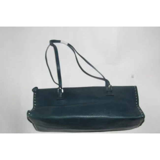 Bally Teal Blue Leather Satchel With Chrome Studded Accents