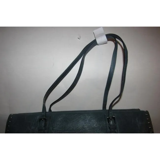 Bally Teal Blue Leather Satchel With Chrome Studded Accents
