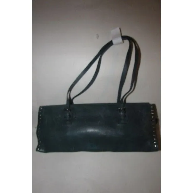 Bally Teal Blue Leather Satchel With Chrome Studded Accents