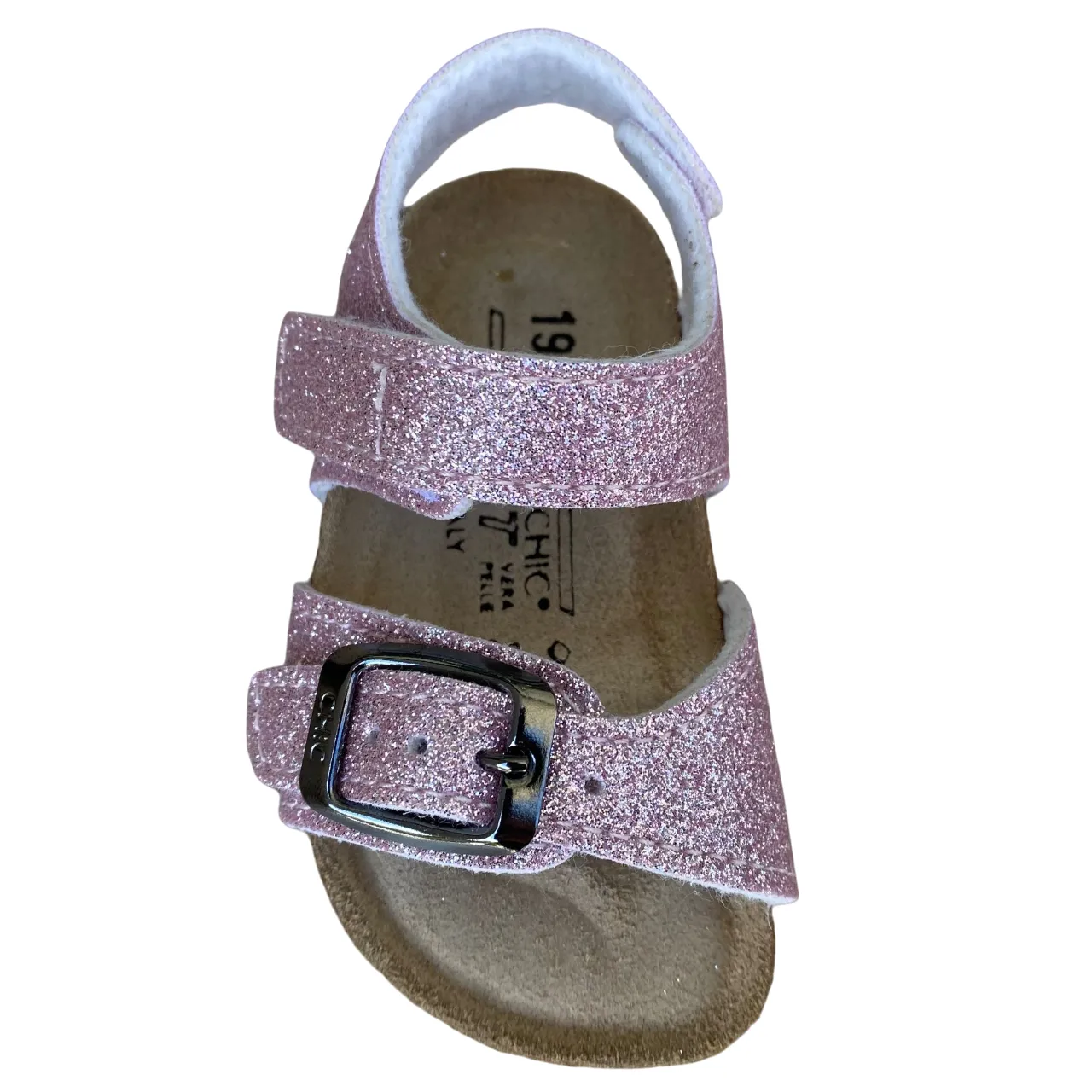Biochic sandalo glitterato da bambina con fibbia regolabile e fascia con velcro BC55475K cipria