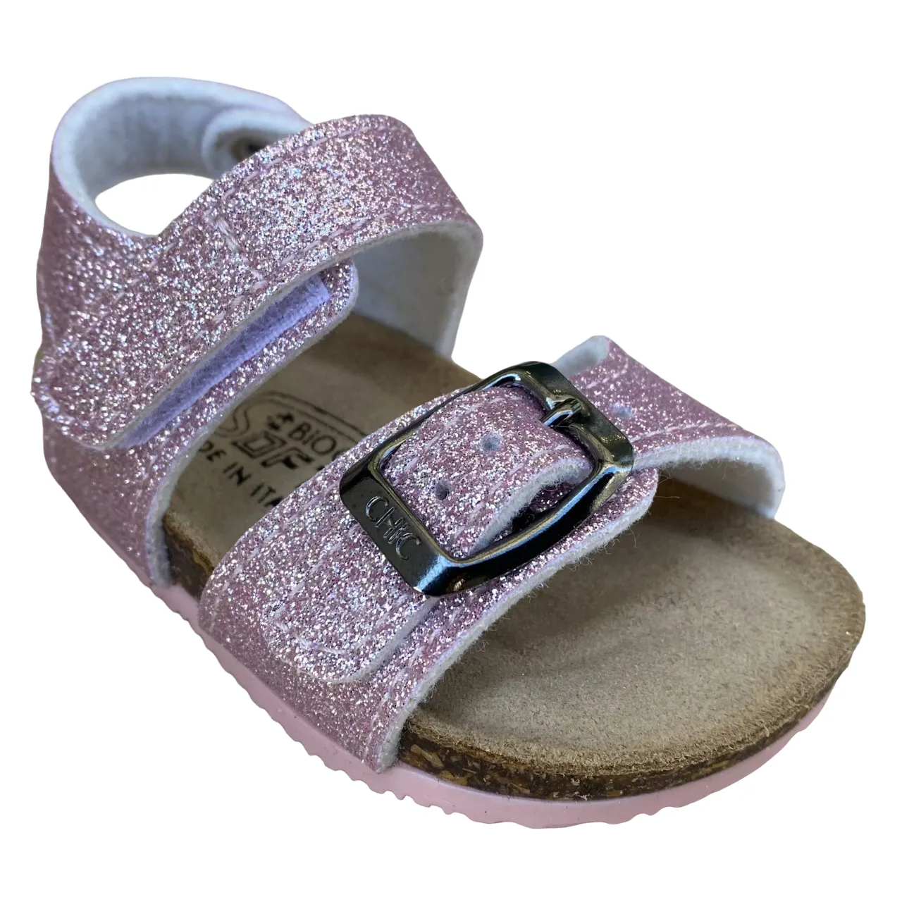Biochic sandalo glitterato da bambina con fibbia regolabile e fascia con velcro BC55475K cipria