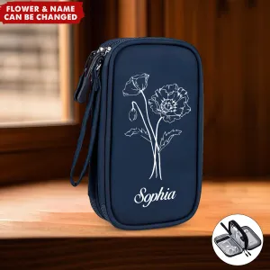 Birth Flower Electronic Accessories Cable 2-Layered Travel Personalized Organizer Bag