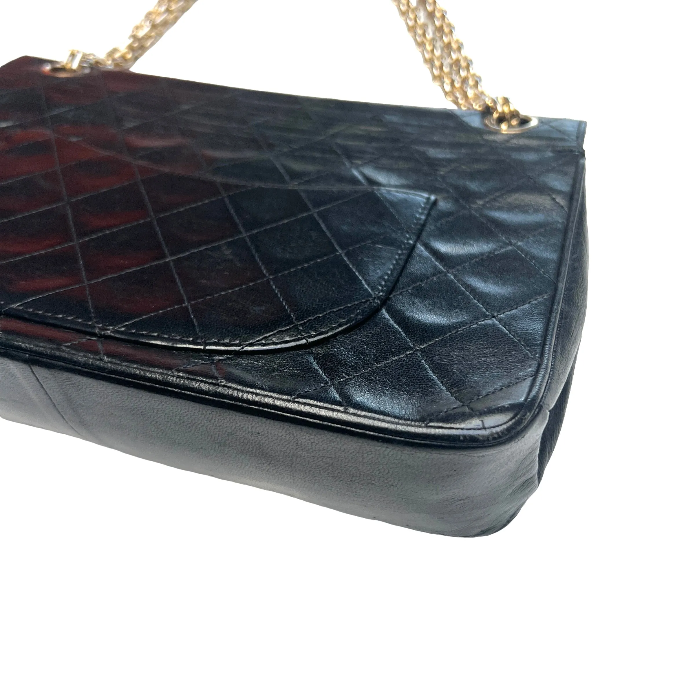 Black Leather Classic Flap Bag