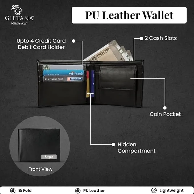 Black PU Leather Wallet and Pen Set - Personalized Gifts for Men