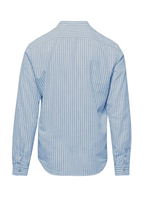 Bomboogie camicia da uomo a righe con collo alla Coreana SM6401TLSR4 23 celeste