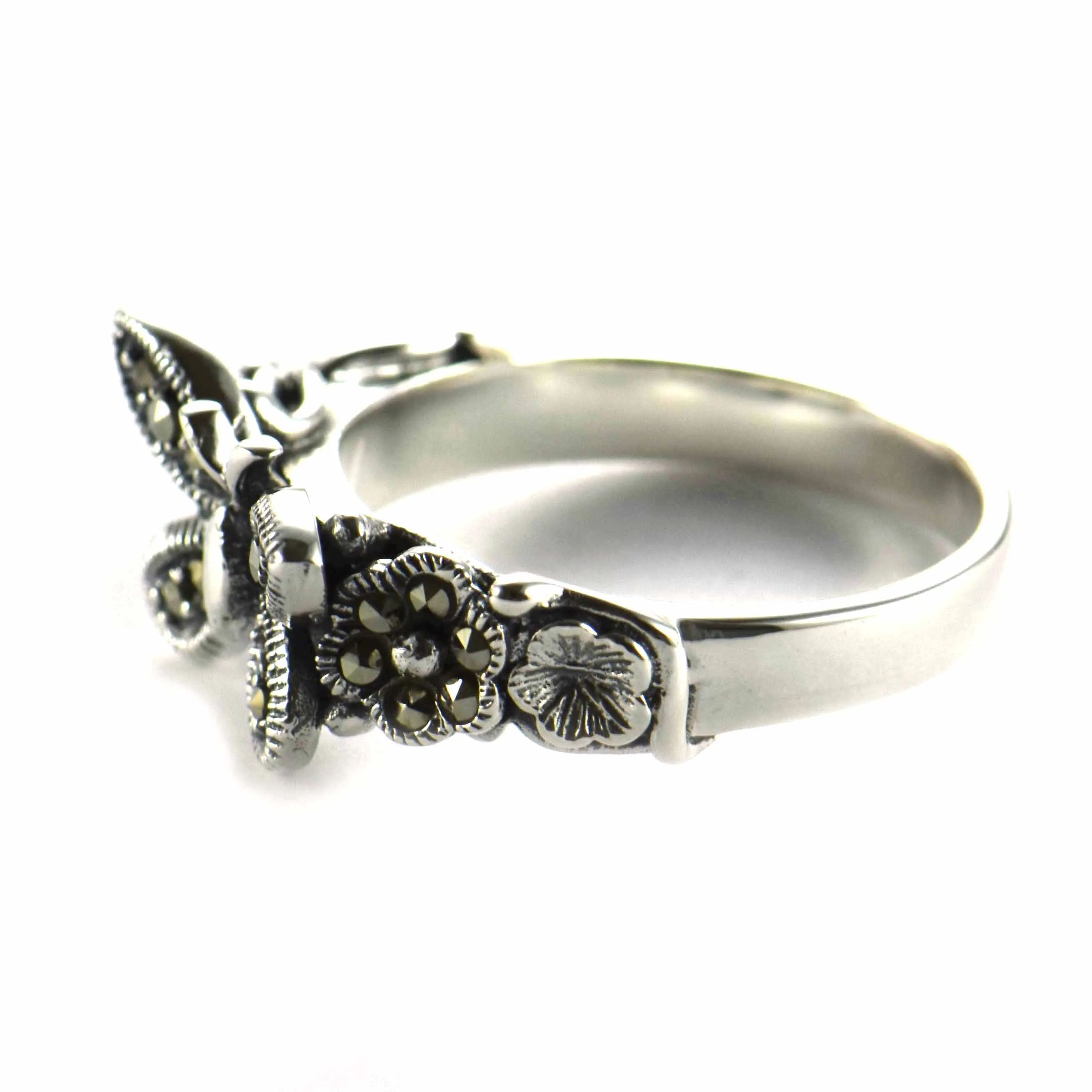 Butterfly silver ring with marcasite