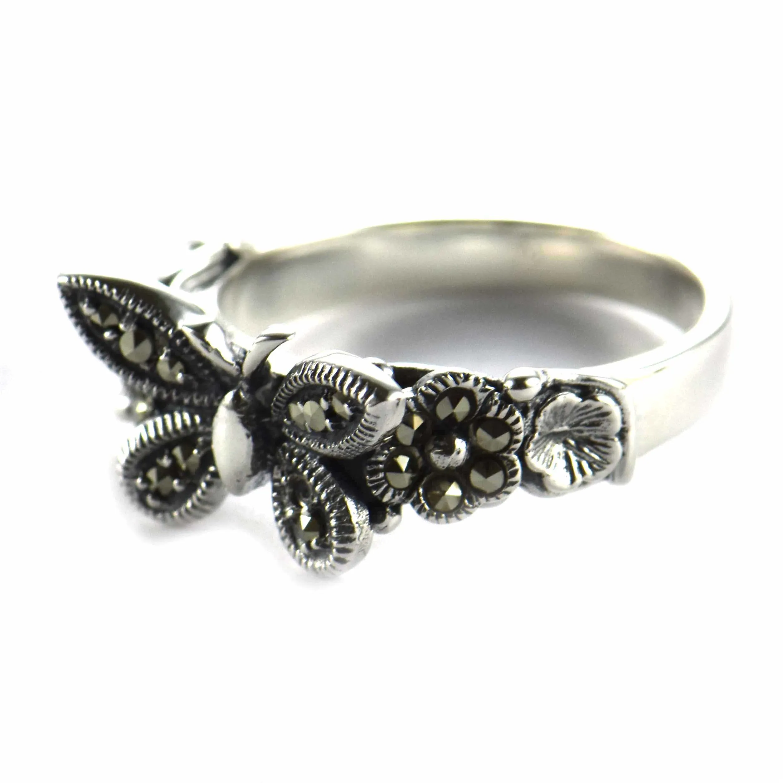 Butterfly silver ring with marcasite