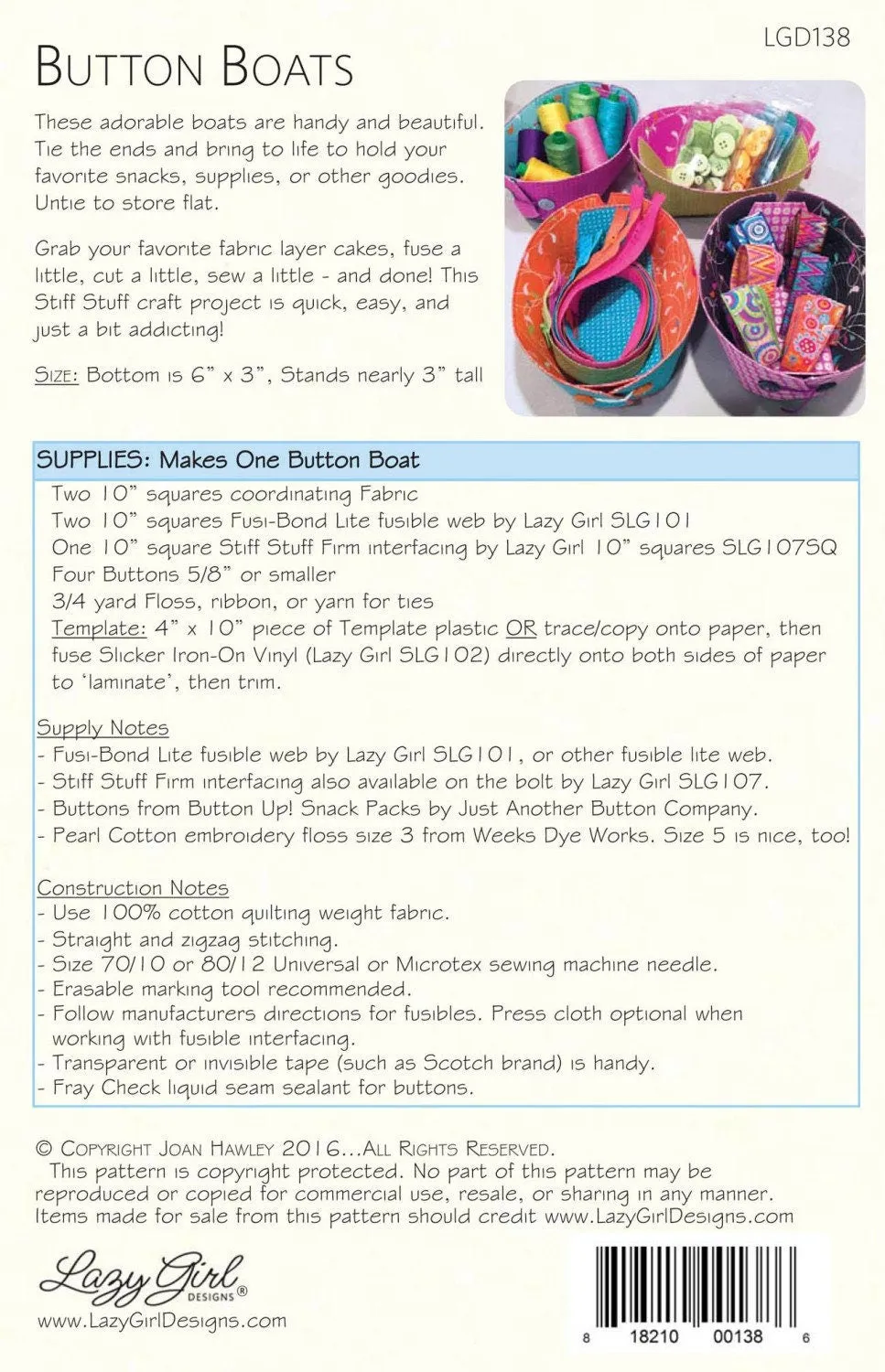 Button Boats From Lazy Girl Designs - Joan Hawley By Hawley, Joan LGD138