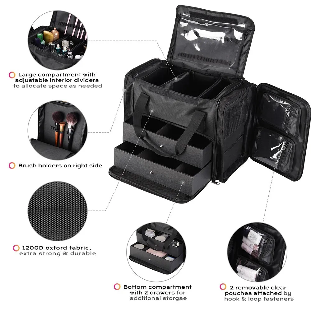 Byootique Essential 17" Makeup Train Case 1200D Oxford Soft Brushes Holder