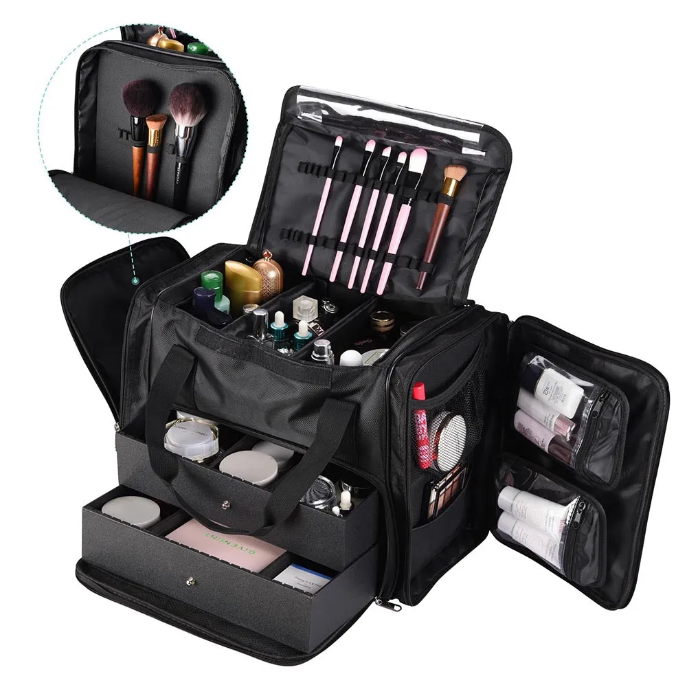 Byootique Essential 17" Makeup Train Case 1200D Oxford Soft Brushes Holder