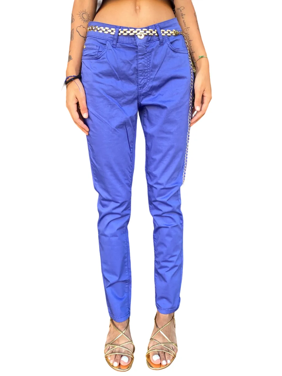 CafèNoir pantalone aderente in tinto capo C7JP0169 B055 azzurro