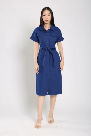 Cassia Midi Dress in Blue Denim