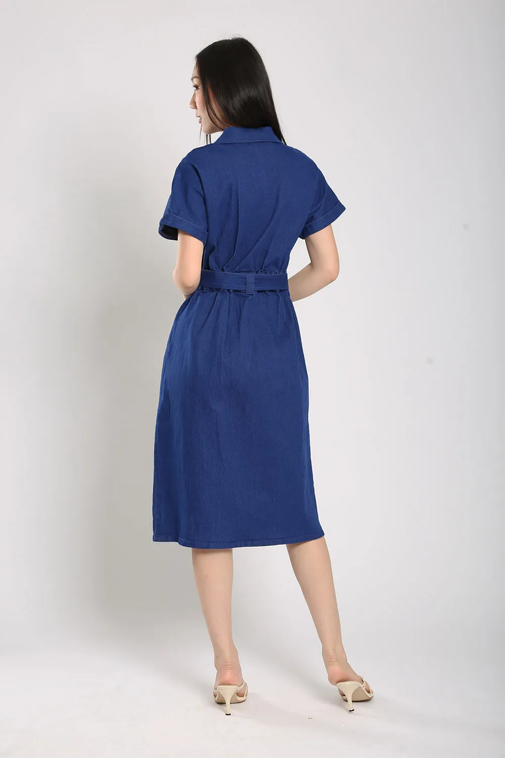 Cassia Midi Dress in Blue Denim