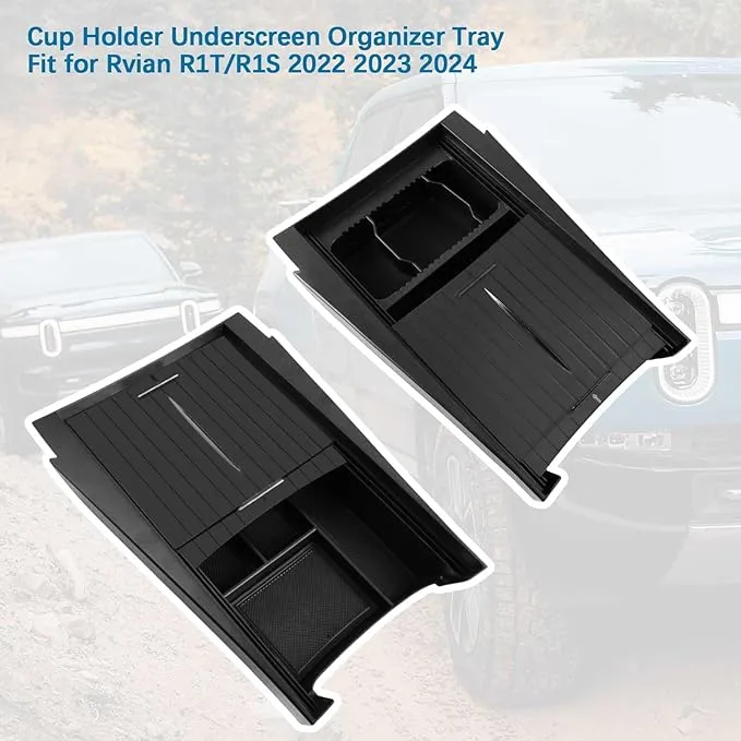 Center Console Organizer for Rivian Cup Holder - Tesmirror Lower Center Console Organizer Tray for Rivian R1T R1S 2022 2023 2024 Accessories Closed Storage Box ABS Material Dustproof 𝗡𝗲𝘄 𝗠𝗼𝗱𝗲𝗹