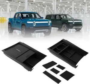 Center Console Organizer for Rivian Cup Holder - Tesmirror Lower Center Console Organizer Tray for Rivian R1T R1S 2022 2023 2024 Accessories Closed Storage Box ABS Material Dustproof 𝗡𝗲𝘄 𝗠𝗼𝗱𝗲𝗹