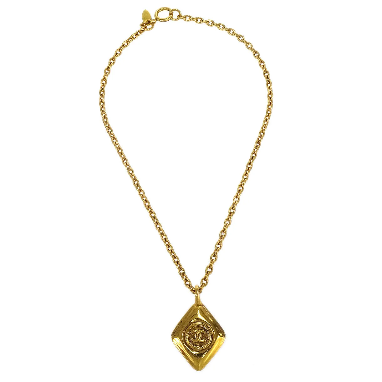 CHANEL 1986-1994 Diamond Shape Gold Chain Necklace 27436
