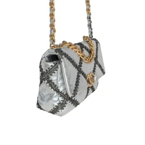 Chanel 2021 Metallic Calfskin Crochet Medium Chanel 19 Flap