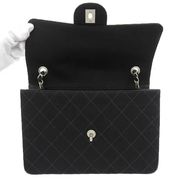 CHANEL Around 1998 Made Cotton Classic Flap Chain Bag Black