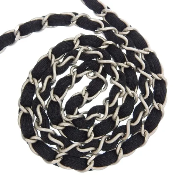 CHANEL Around 1998 Made Cotton Classic Flap Chain Bag Black