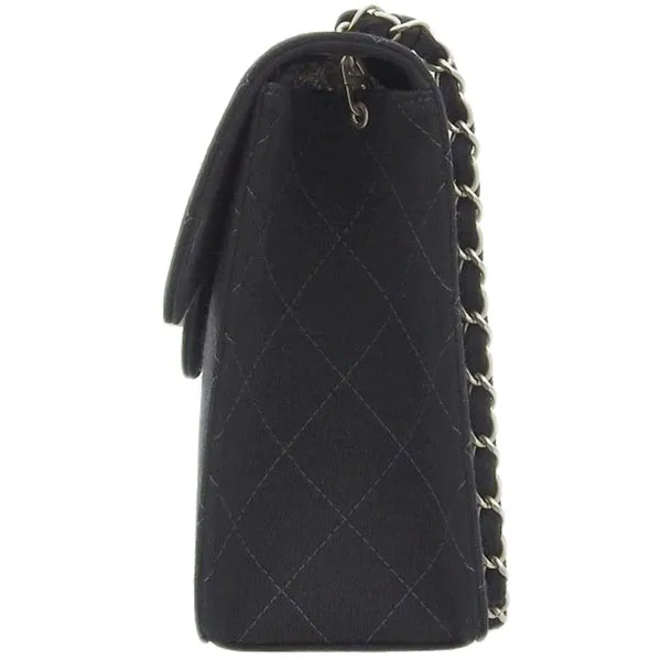CHANEL Around 1998 Made Cotton Classic Flap Chain Bag Black